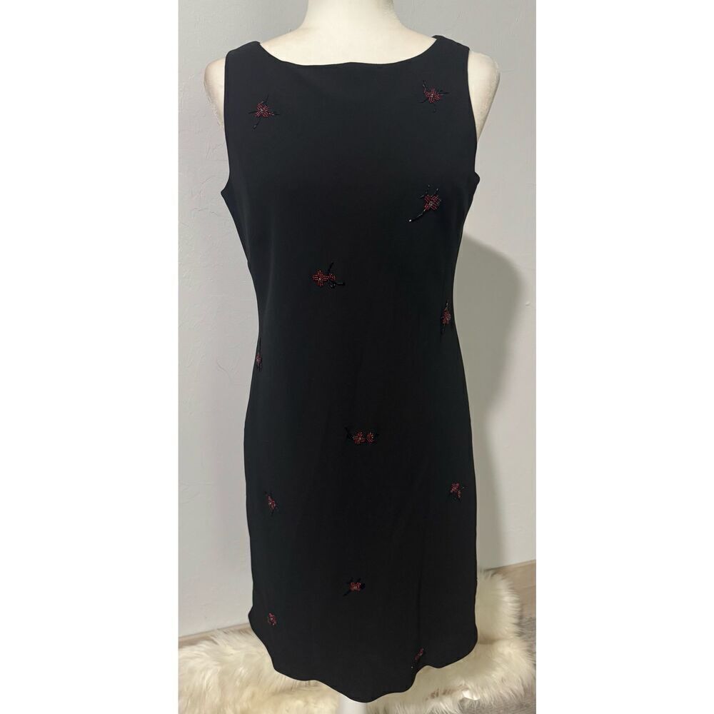 Evan Picone black beaded floral accent dress 8
